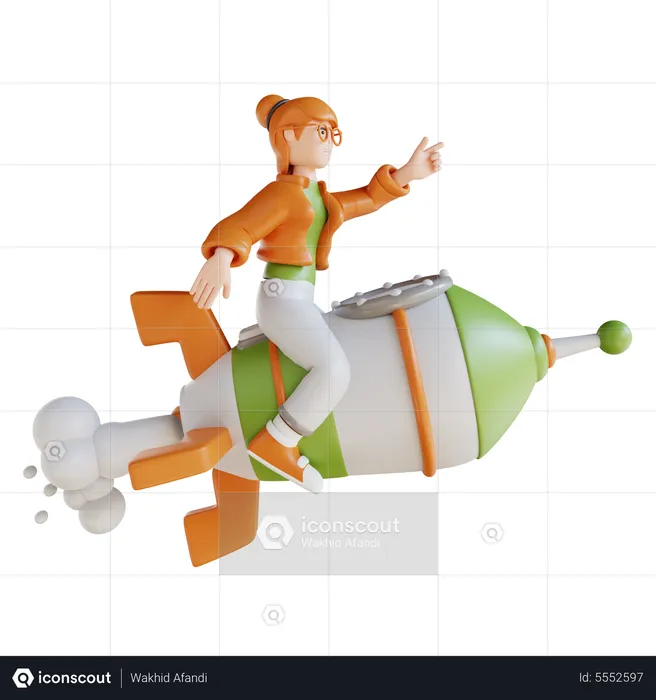 Business Woman With Rocket  3D Illustration