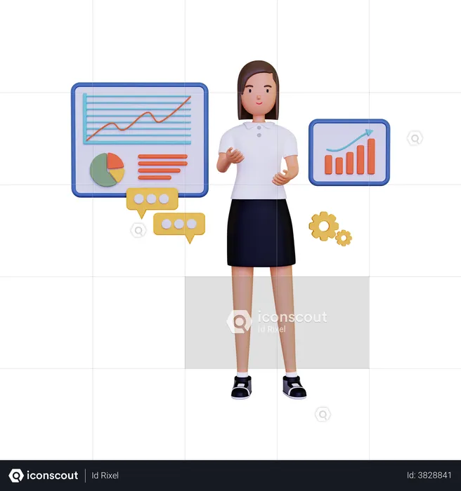 Businesswoman explaining chart  3D Illustration
