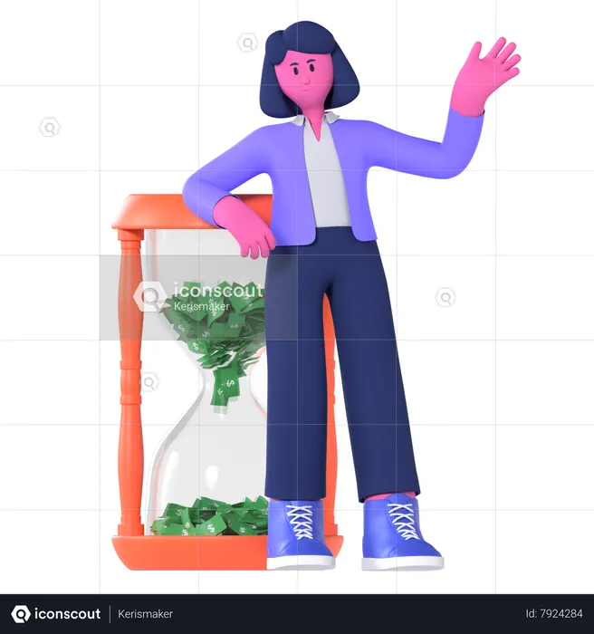 Businesswoman Explaining Time Is Money  3D Icon