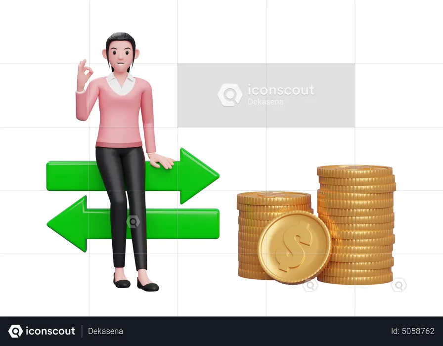 Businesswoman feeling positive about exchange rate  3D Illustration