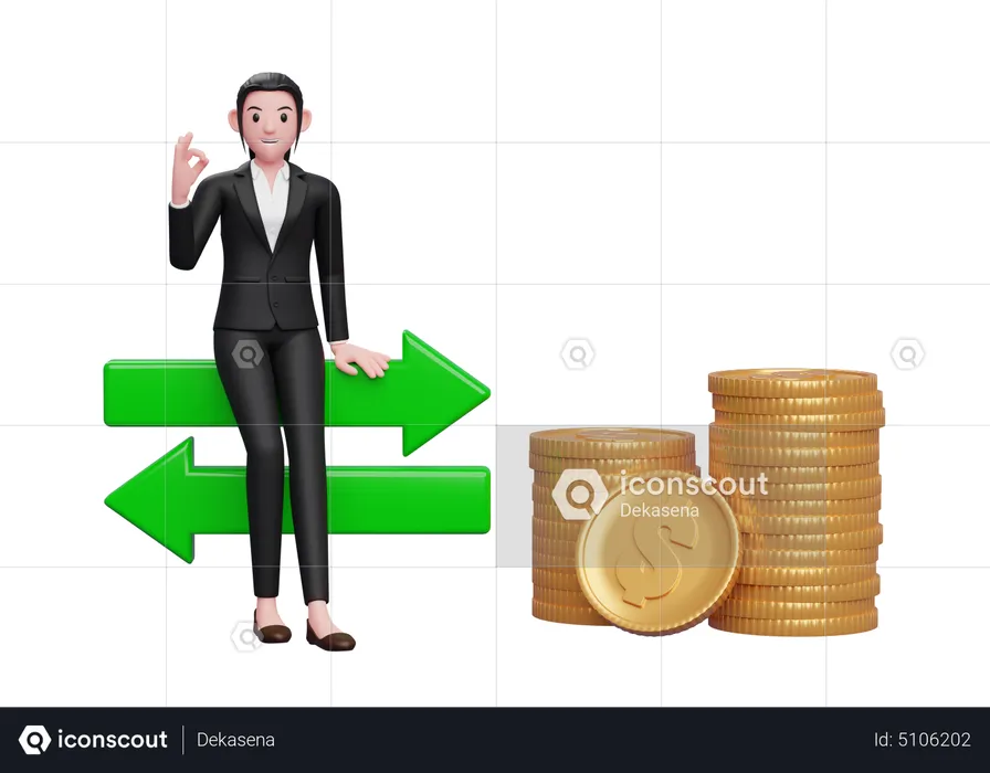 Businesswoman feeling positive about exchange rate  3D Illustration