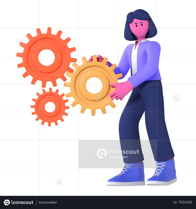 Businesswoman Fixing Gear  3D Illustration