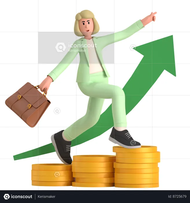 Businesswoman Getting Profit  3D Illustration
