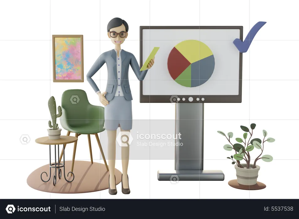 Businesswoman giving business analysis presentation  3D Illustration
