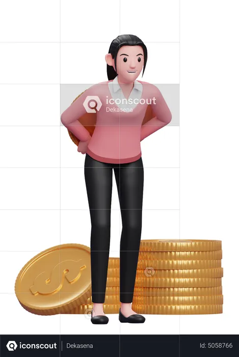 Businesswoman hiding coin behind back  3D Illustration