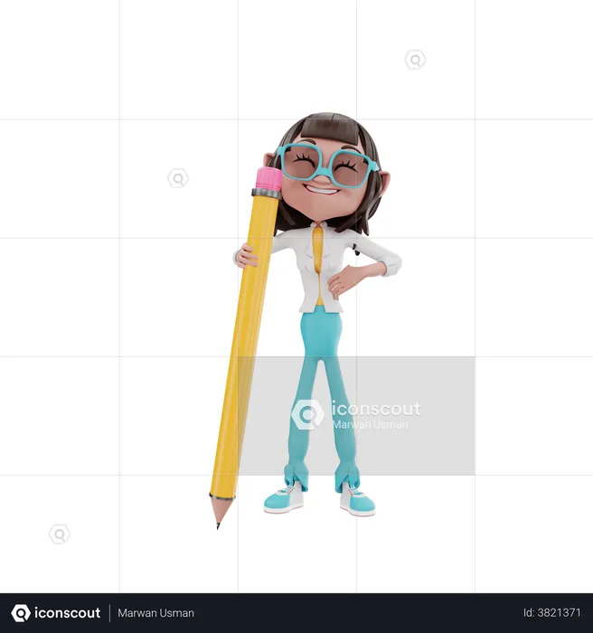 Businesswoman holding a pencil  3D Illustration