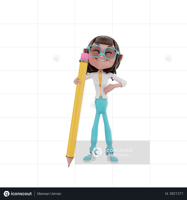 Businesswoman holding a pencil 3D Illustration