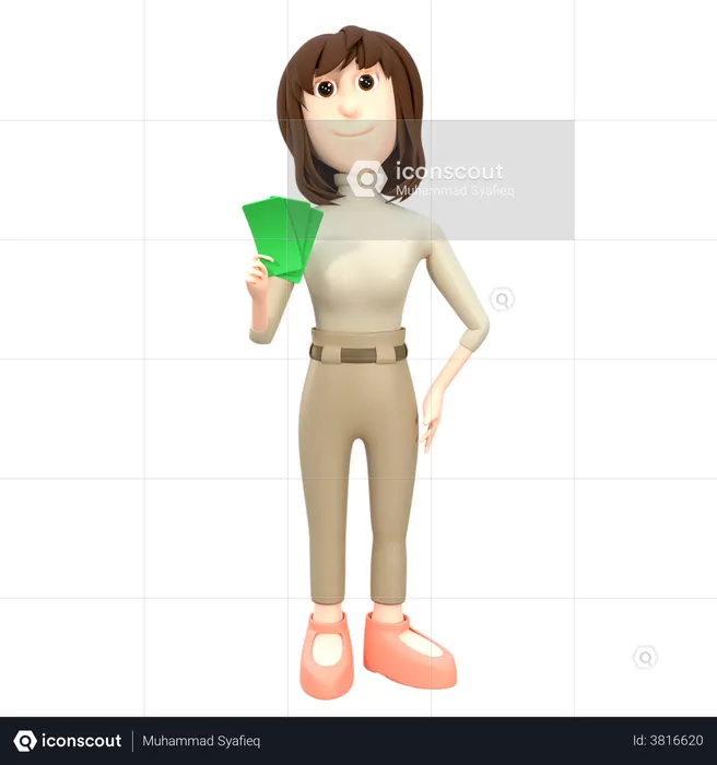 Businesswoman  Holding Cash  3D Illustration