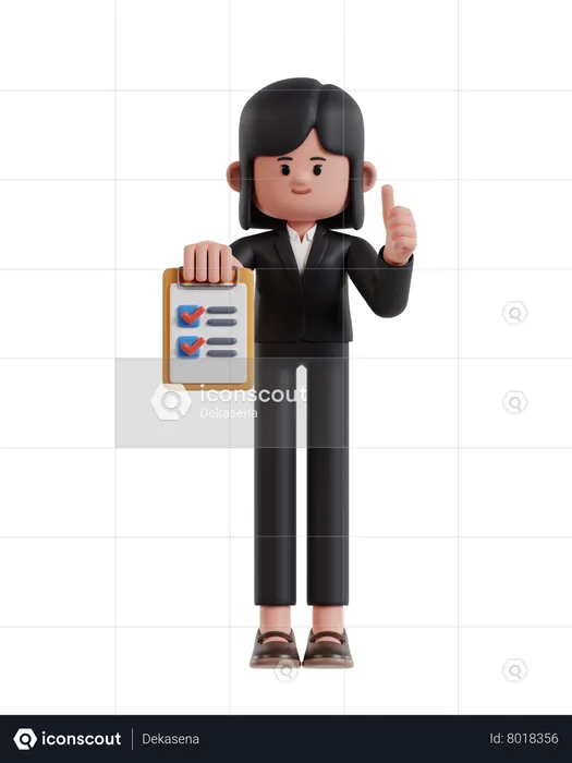 Businesswoman Holding Clipboard Completing Task With Checklist  3D Illustration