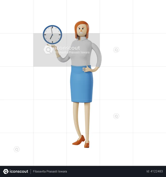 Businesswoman holding clock  3D Illustration