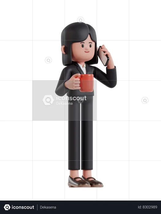 Businesswoman holding coffee cup and talking on cell phone  3D Illustration