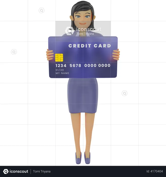 Businesswoman holding credit card  3D Illustration