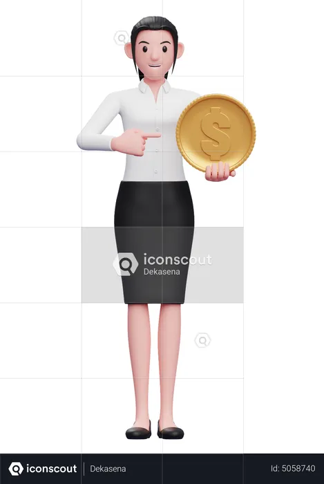 Businesswoman holding dollar coin  3D Illustration