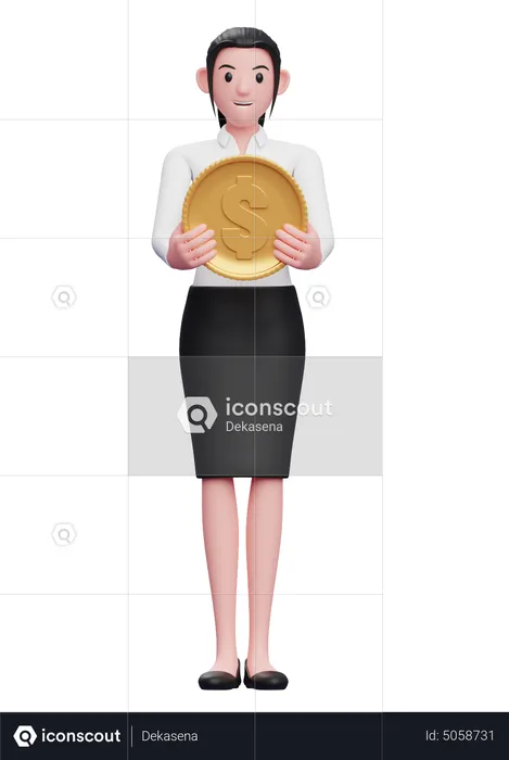 Businesswoman holding dollar coin  3D Illustration