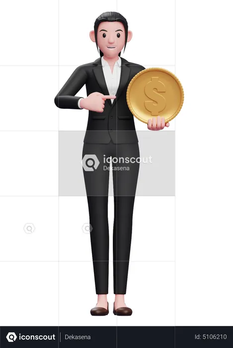 Businesswoman holding dollar coin  3D Illustration