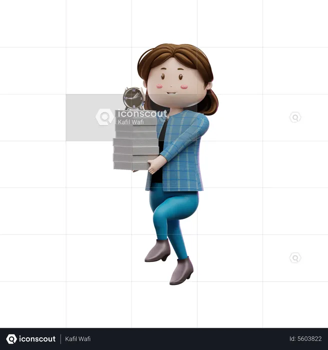 Businesswoman Holding Files  3D Illustration