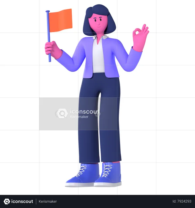 Businesswoman Holding Flag  3D Illustration