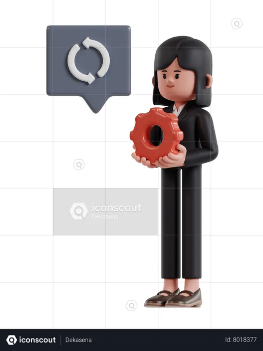 Businesswoman Holding Gear Managing Business  3D Illustration