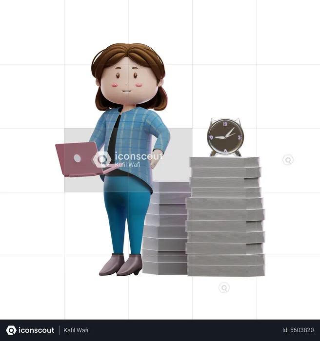 Businesswoman Holding Laptop  3D Illustration