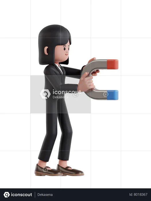Businesswoman Holding Magnet Attracting Profits  3D Illustration