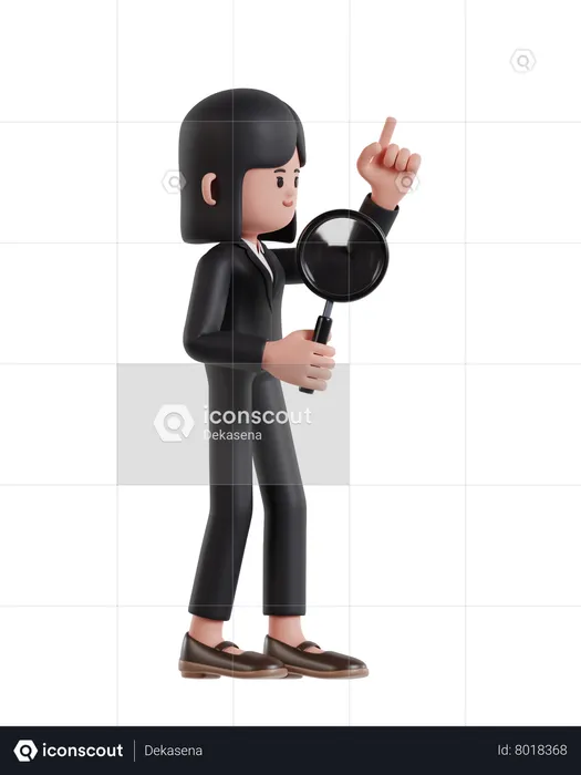 Businesswoman Holding Magnifying Glass Looking For Business Solutions  3D Illustration