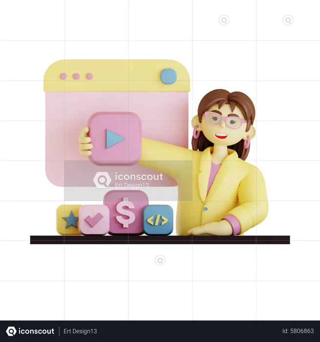 Businesswoman making video advertising  3D Illustration