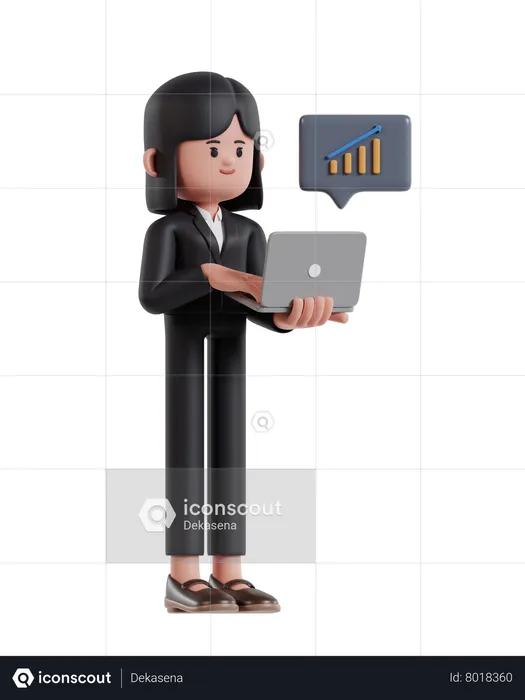 Businesswoman Monitoring Growth Statistics On Laptop Screen  3D Illustration