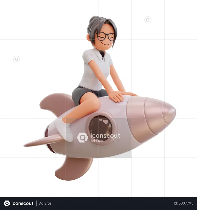 Businesswoman On Rocket  3D Illustration