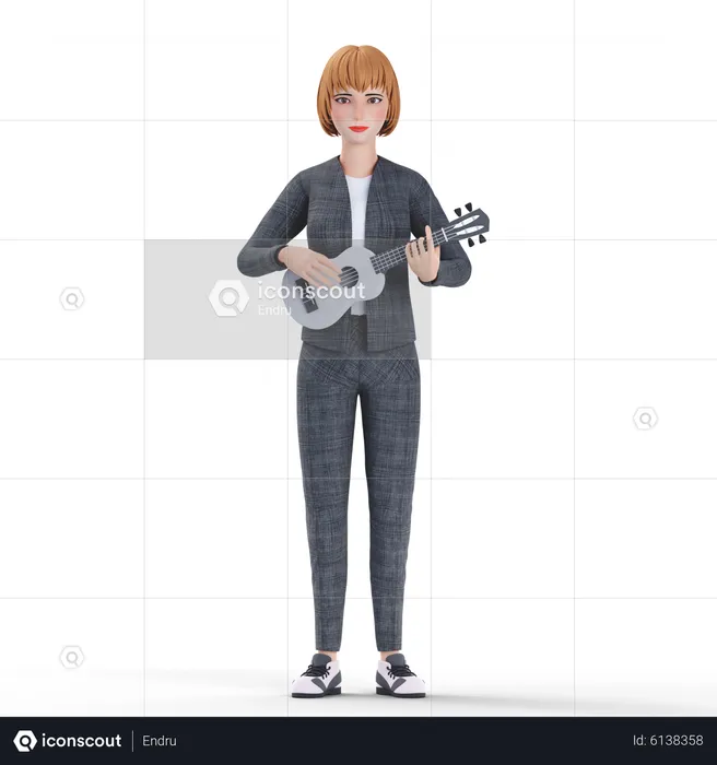 Businesswoman playing guitar  3D Illustration