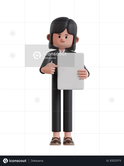 Businesswoman pointing at blank white paper  3D Illustration