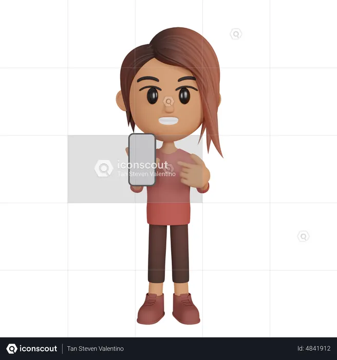 Woman Showing Phone Screen  3D Illustration
