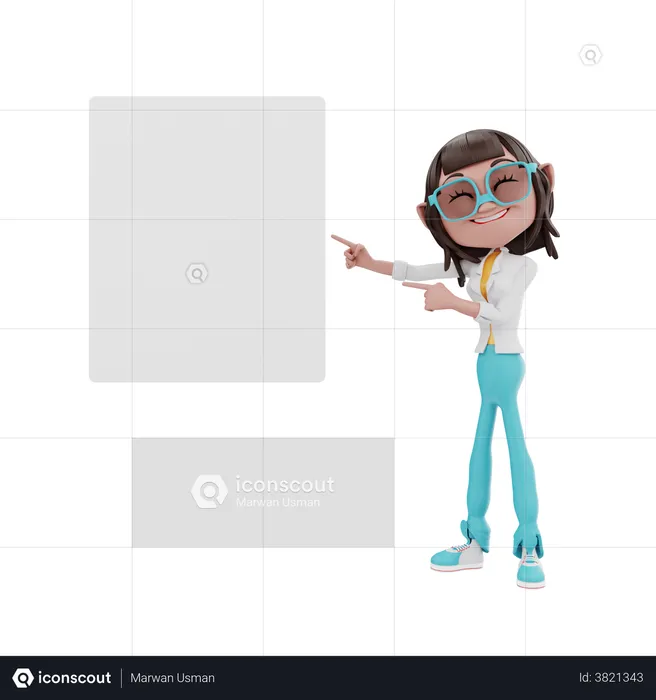 Businesswoman pointing to a blank board  3D Illustration