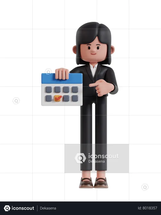 Businesswoman Pointing To Deadline Date On Calendar  3D Illustration
