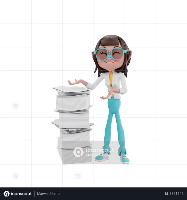 Businesswoman pointing to multiple files  3D Illustration