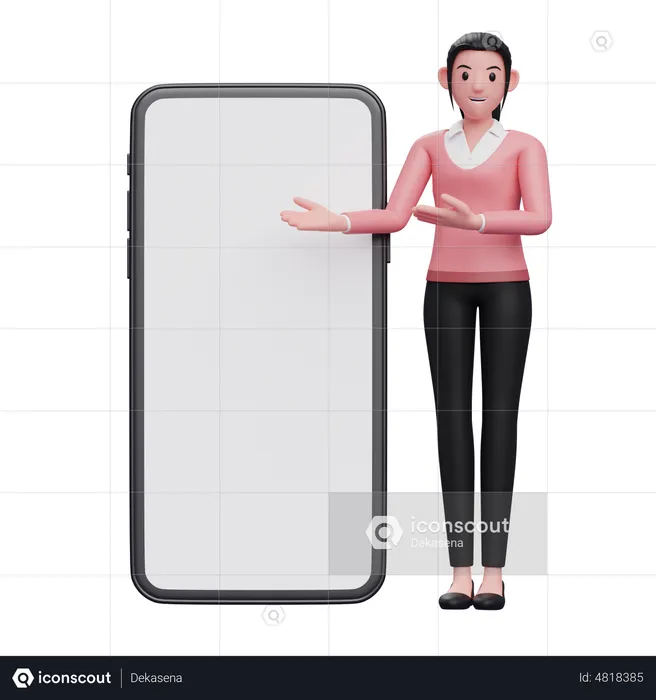 Businesswoman presenting phone  3D Illustration