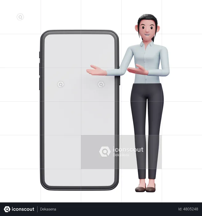 Businesswoman presenting phone  3D Illustration