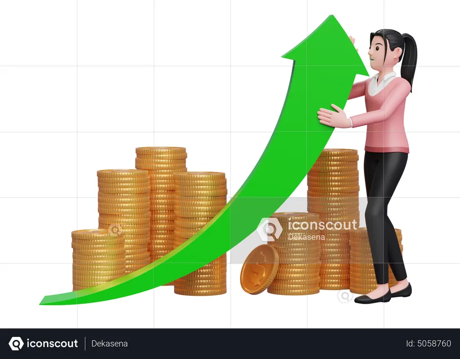 Businesswoman push investment growth  3D Illustration