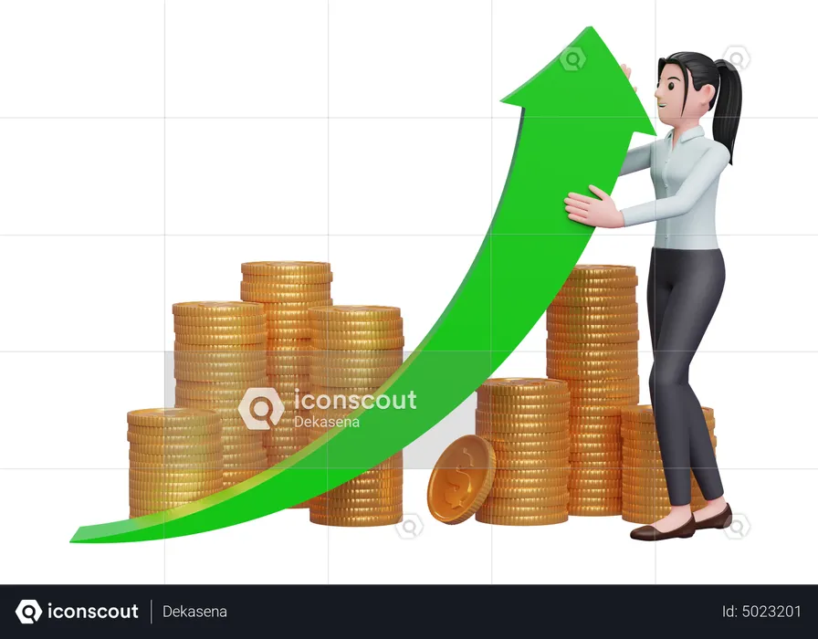 Businesswoman push investment growth  3D Illustration