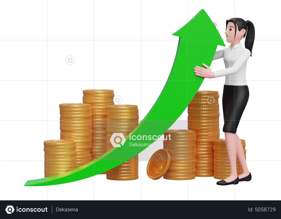 Businesswoman push investment growth  3D Illustration