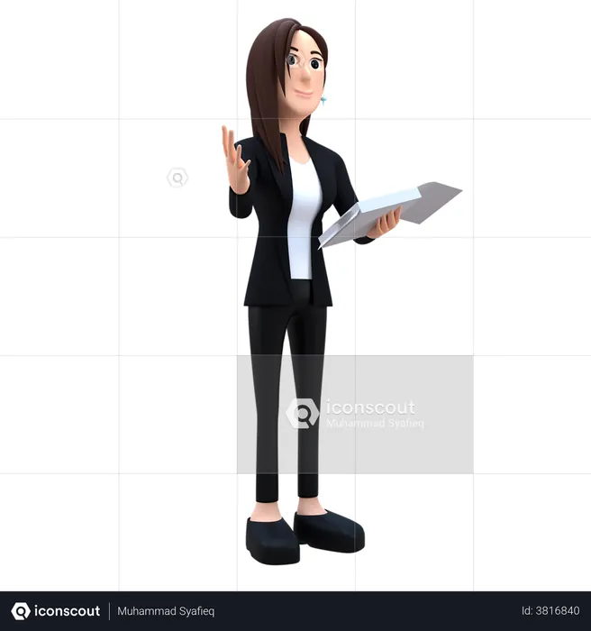 Businesswoman Read Files  3D Illustration