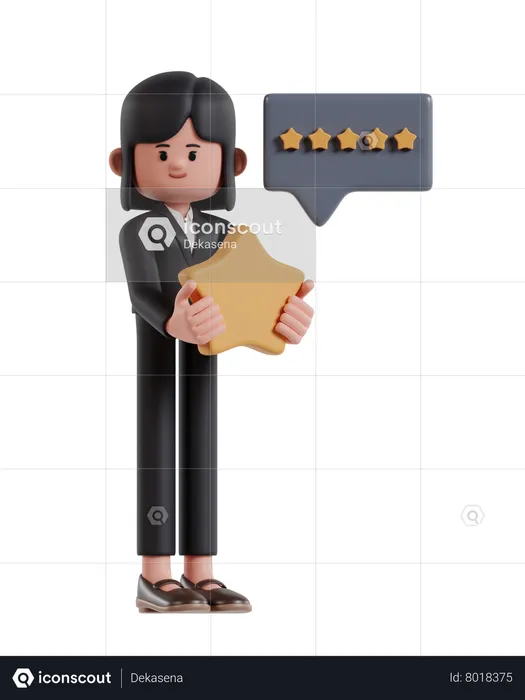 Businesswoman Received And Earned Five Star Rating  3D Illustration