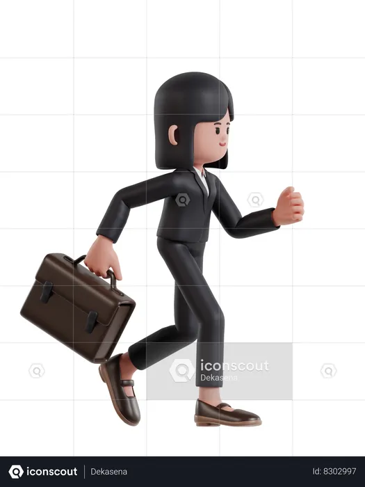 Businesswoman running with briefcase  3D Illustration