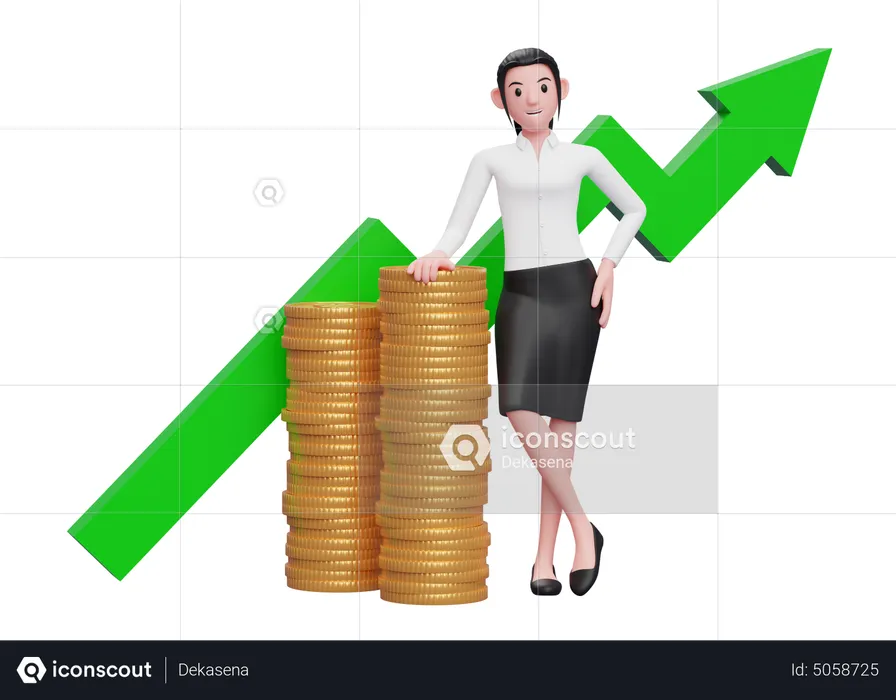 Businesswoman satisfied after investment growth  3D Illustration