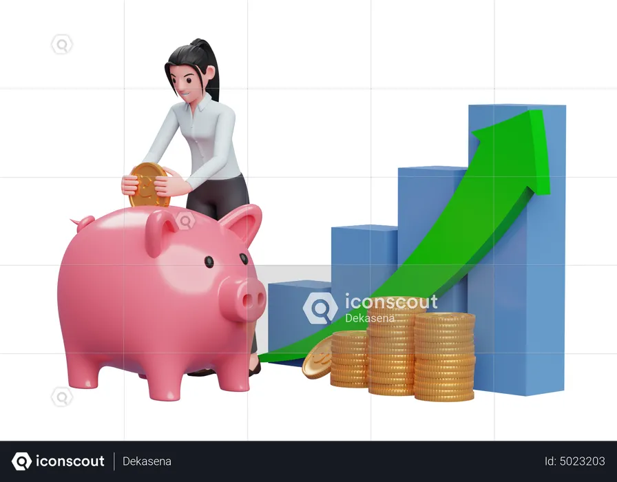 Businesswoman saving money from investment profit  3D Illustration