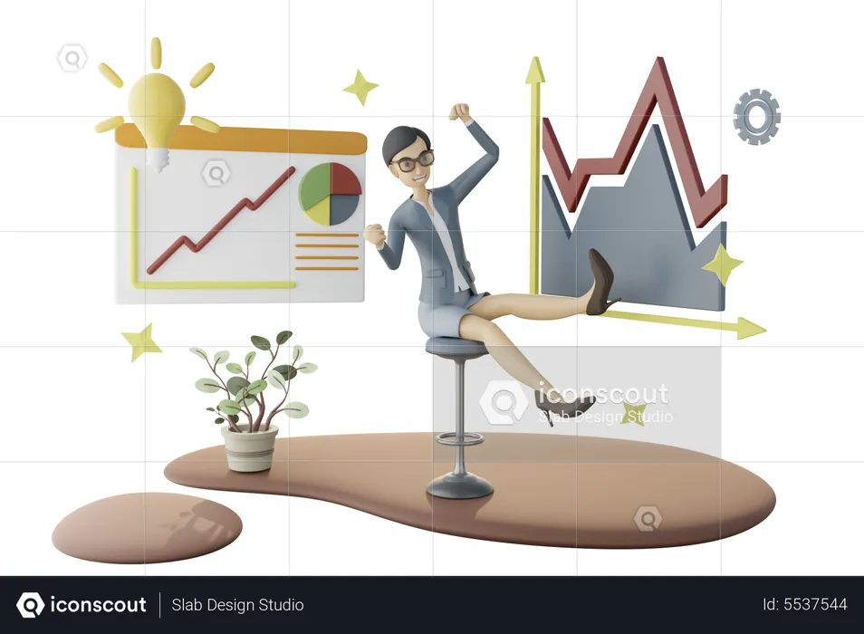 Businesswoman showing Business Growth  3D Illustration
