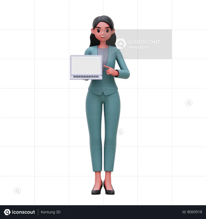 Businesswoman showing laptop screen  3D Illustration