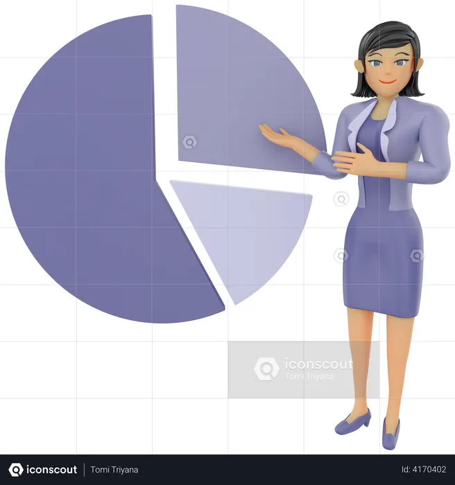 Businesswoman showing pie chart  3D Illustration