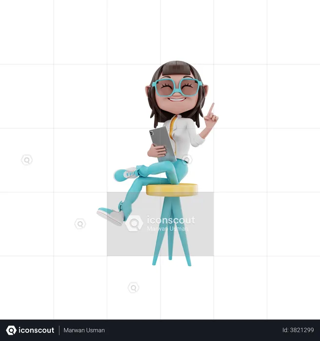 Businesswoman sitting on a chair and holding a tablet  3D Illustration