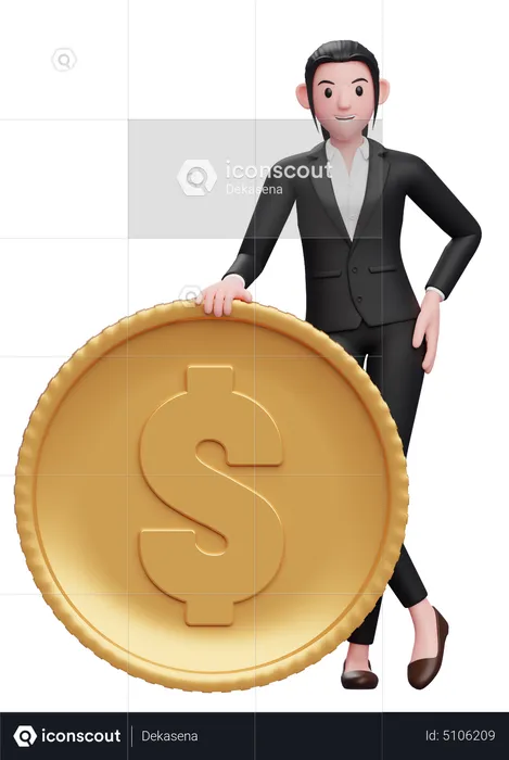 Businesswoman stand with dollar coin  3D Illustration