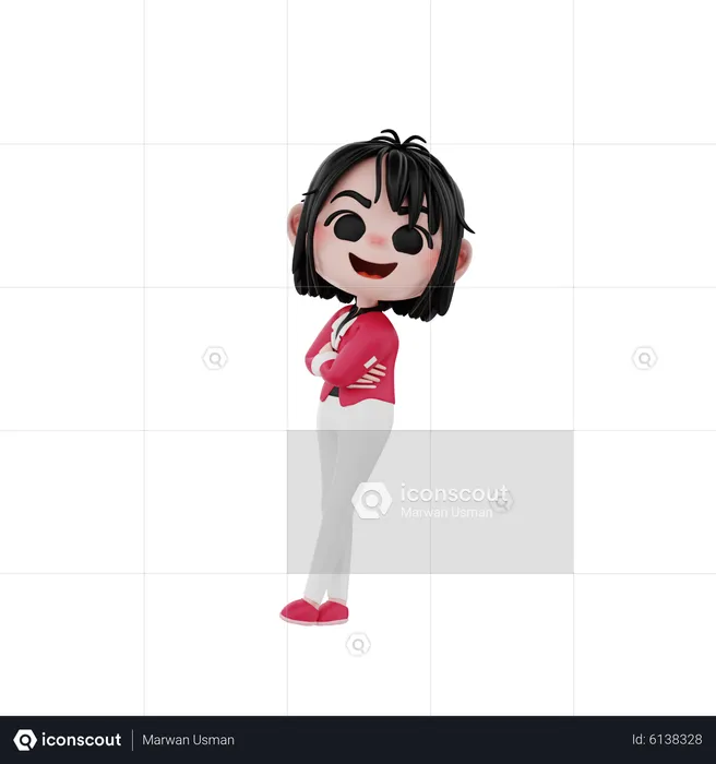 Businesswoman standing while folding arms  3D Illustration